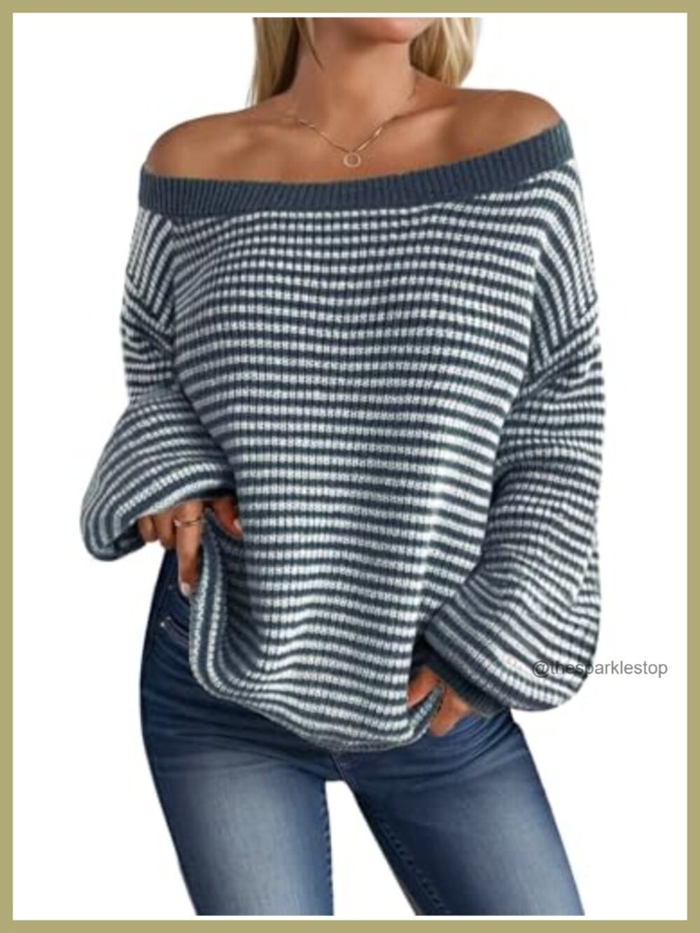 Women's Striped Off the Shoulder Oversized Knit Pullover Sweater